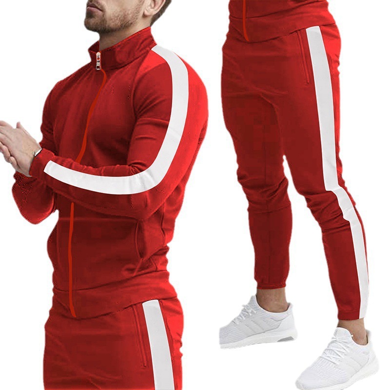 2024 Spring and Autumn New Mens Long sleeved Pants Casual Sports Set with Splicing Stand up Collar and Slim Fit