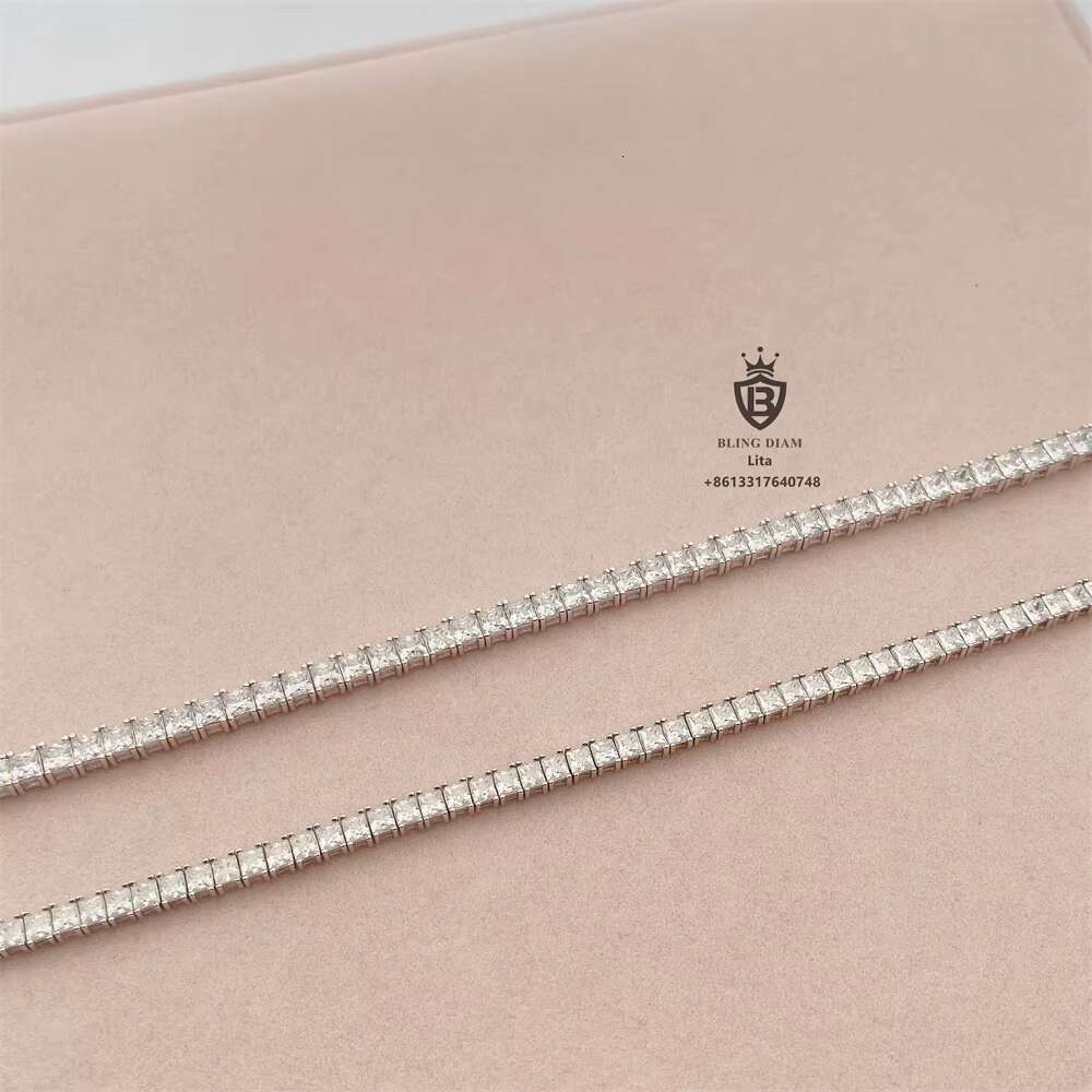 Fashion Hip Hop Small Size square 3*3mm 925 Silver Iced Out Tennis Necklace Tennis Bracelet