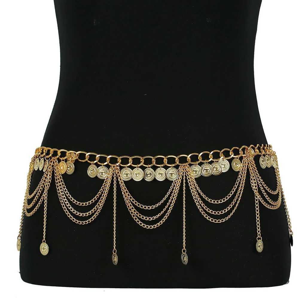 New Fashion Belly Dance Waist Chain Elegant Golden Coin Tassel Waist Necklace Leather Chain Jewelry Belt X250410