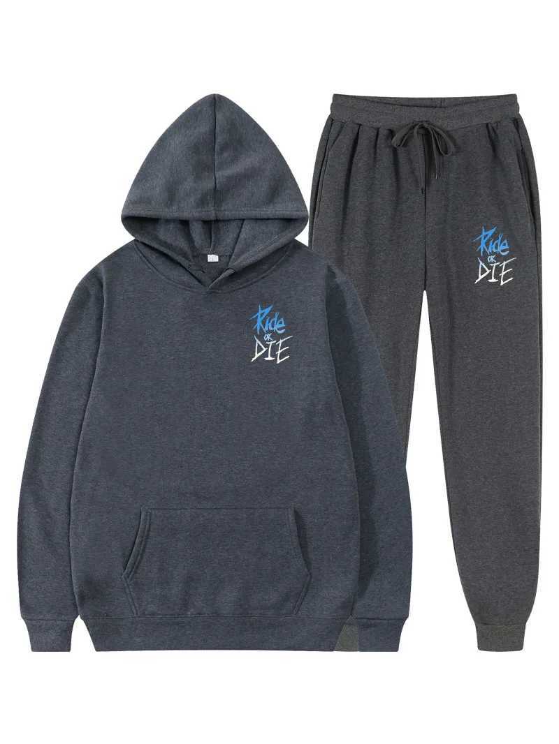 Mens sports suit graffiti print hooded sweatshirt with drawstring pants mens sports couple running hoodie 2-piece set W251110