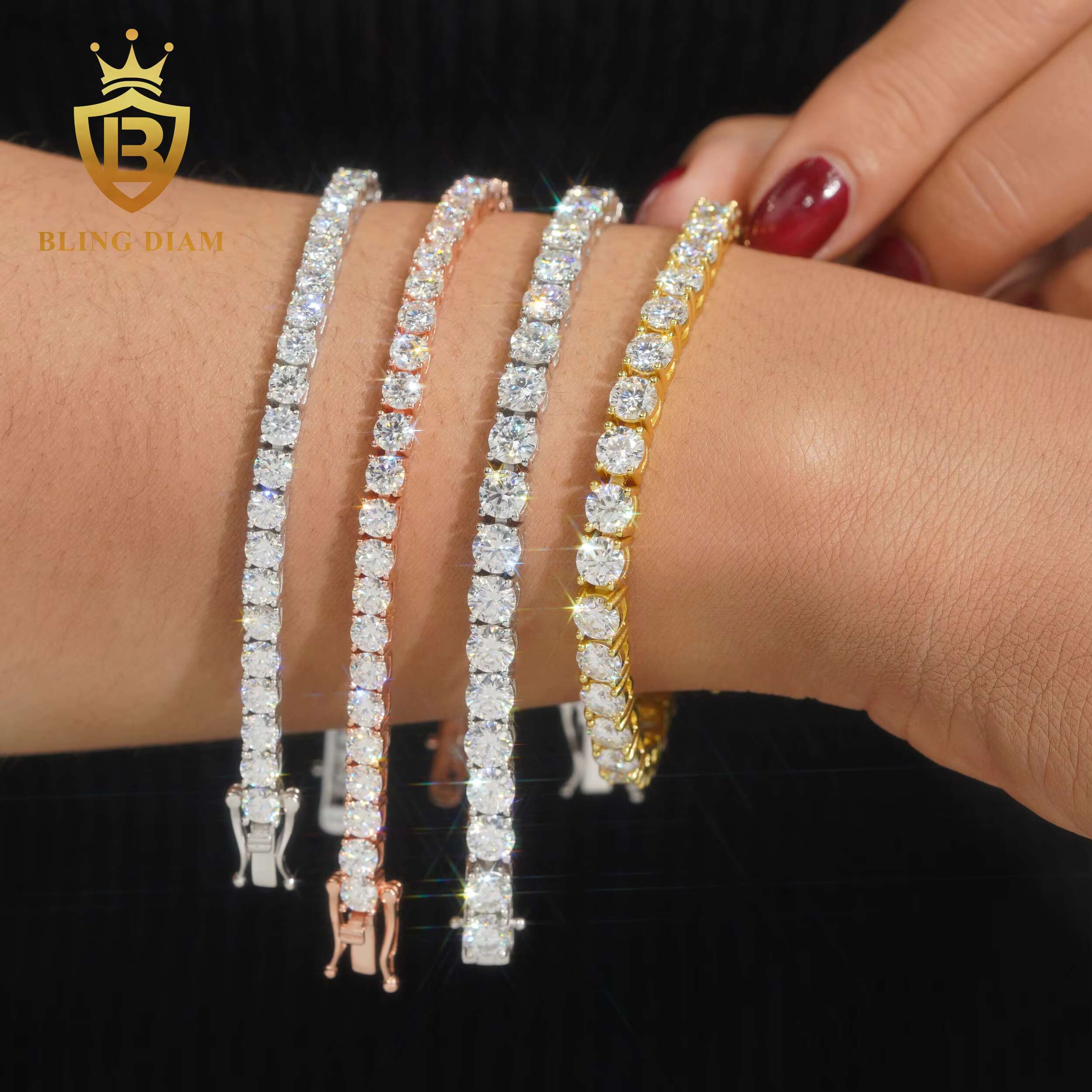 Pass Diamond Tester 925 Sterling Silver VVS Moissanite Diamond Tennis Necklace 2mm-6.5mm Hip Hop Tennis Chain High Quality