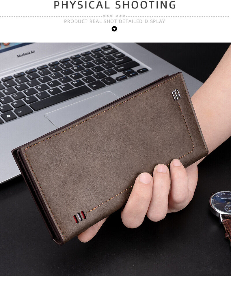 Slim Credit Card Holder Zipper Pocket Long Wallet Men with Phone hot Slot and Clear Window for Photo