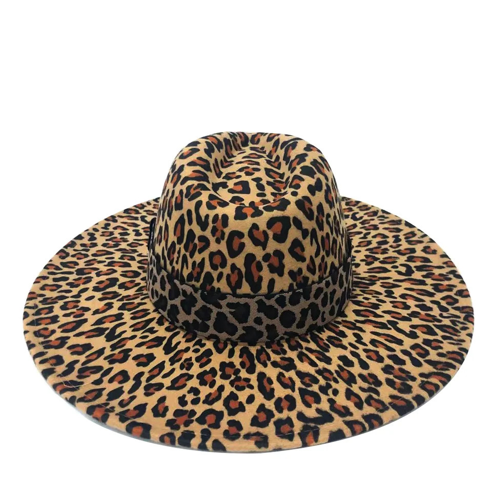 Fedora hat 10cm large brown cheetah pattern jazz oversized brown cheetah print top hat flat brown couple jazz hat 250407