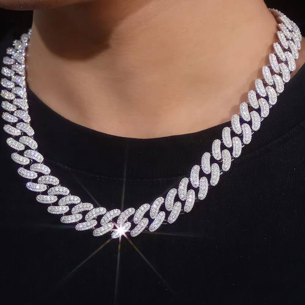 Custom Vvs Moissanite Cuban Link Necklace Iced Out Hip Hop Style White Gold 925 Silver Cuban Chain Fine Men Jewelry