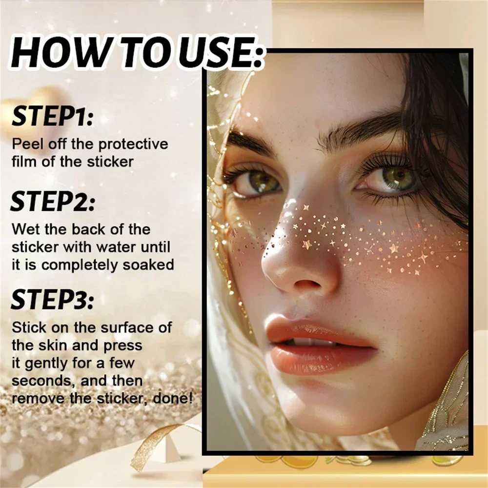 6 Hot Stamped Freckle Makeup Stickers Metal Radiant Gold Fake Freckles Temporary Tattoo Stickers Facial Makeup Stickers W250410