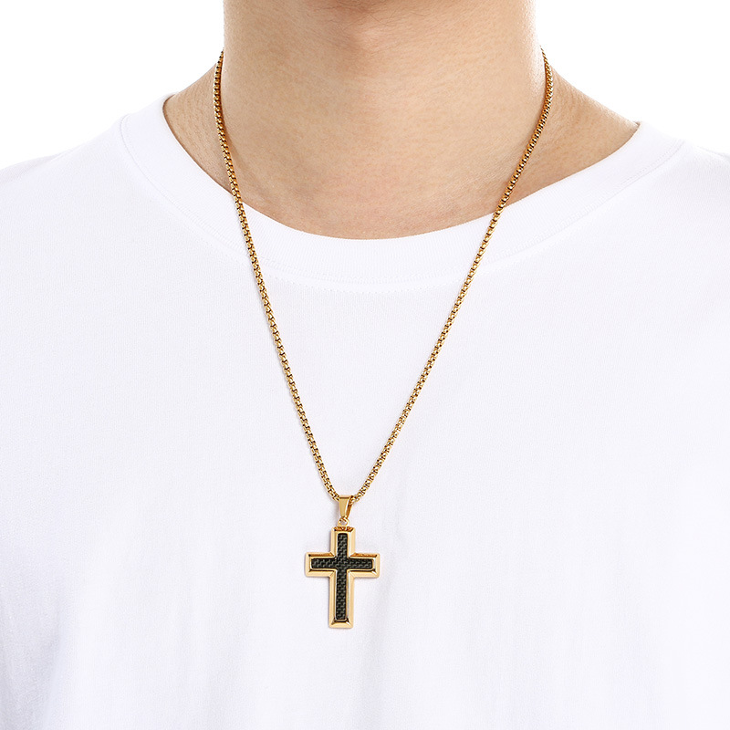 Hip Hop Punk Mens Cross Pendant Necklace Stainless Steel Jewelry with Chain