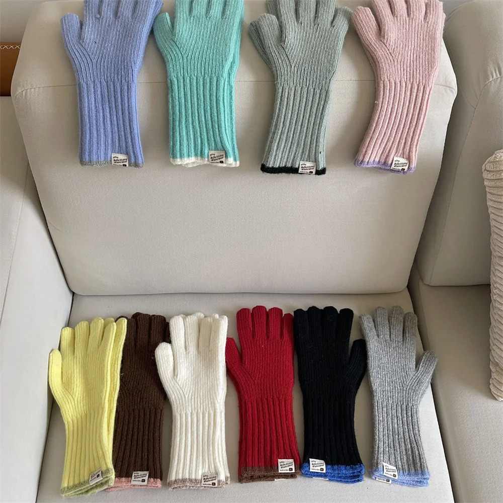 Candy-colored Knitted Gloves Can Touch The Screen Cute Winter Ins Warm Riding Cold-proof Dew Finger Student Wool Gloves 279CM 251106