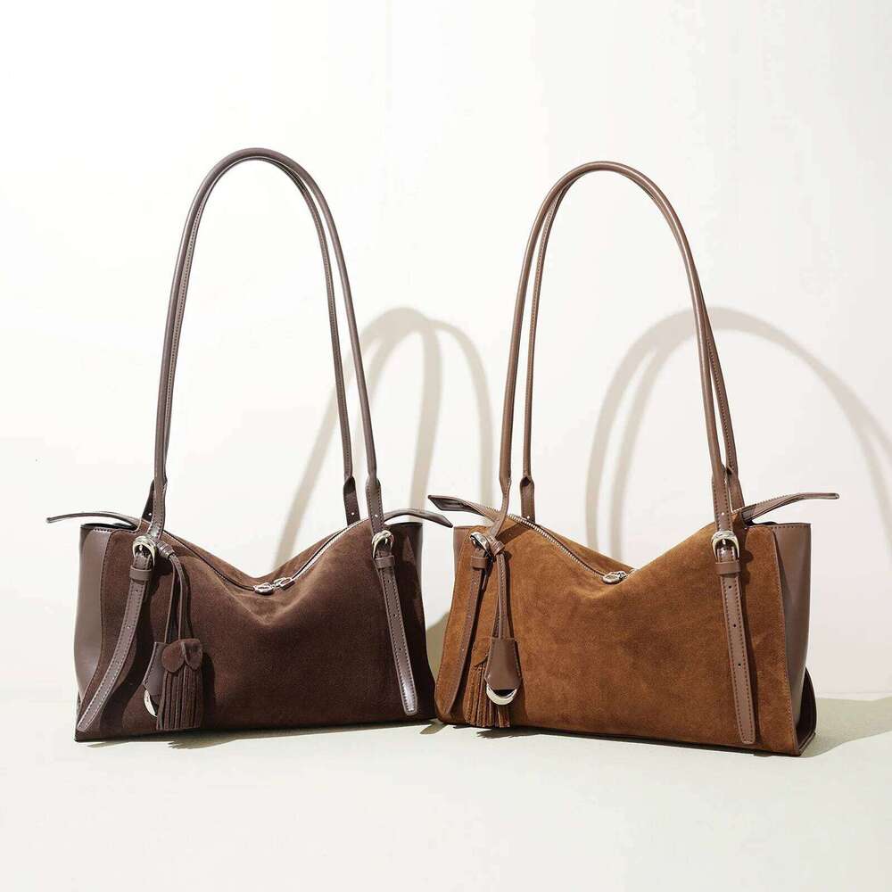 New Women's Tote Korean Style Suede Cowhide Leather Top-Handle & Underarm Shoulder Bag Large Capacity Ladies Handbag St251110