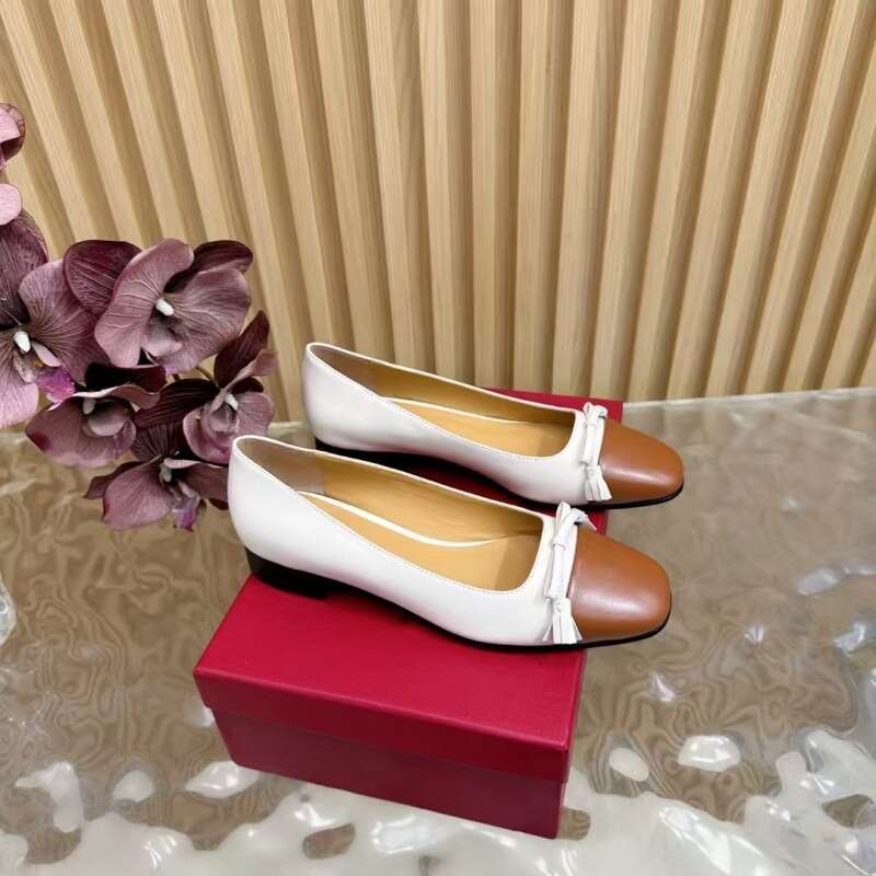 2025 Autumn Winter New Square Toe Bowknot Color Block Genuine Leather Flat Large Size Ballet Mary Jane Shoes For Women