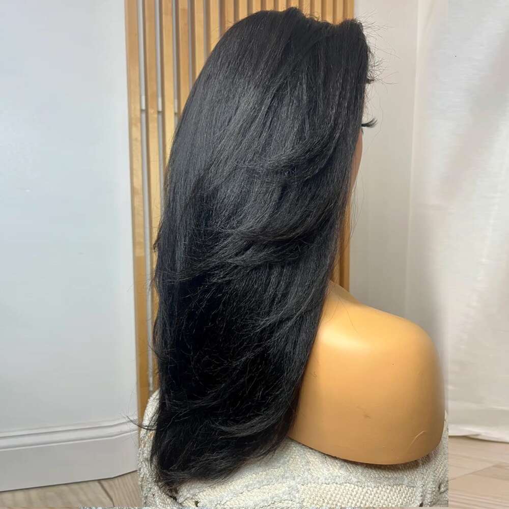13X4 Frontal Wig Brazilian Virgin Remy Human Hair - 180% Density Kinky To Yaki Straight 'S Hair, Transparent Lace With Natural Hairline, Full Vol