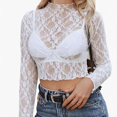 New Stylish Blouse Exquisite Lace Inner Wear Korean Version Long Sleeve Fairy Mesh Base Shirt