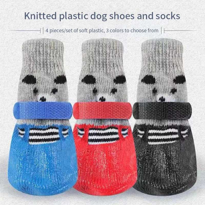 New Arrival 4 pieces/batch of winter warm dog socks anti slip rain boots waterproof dog Chihuahua dog shoes Z250409
