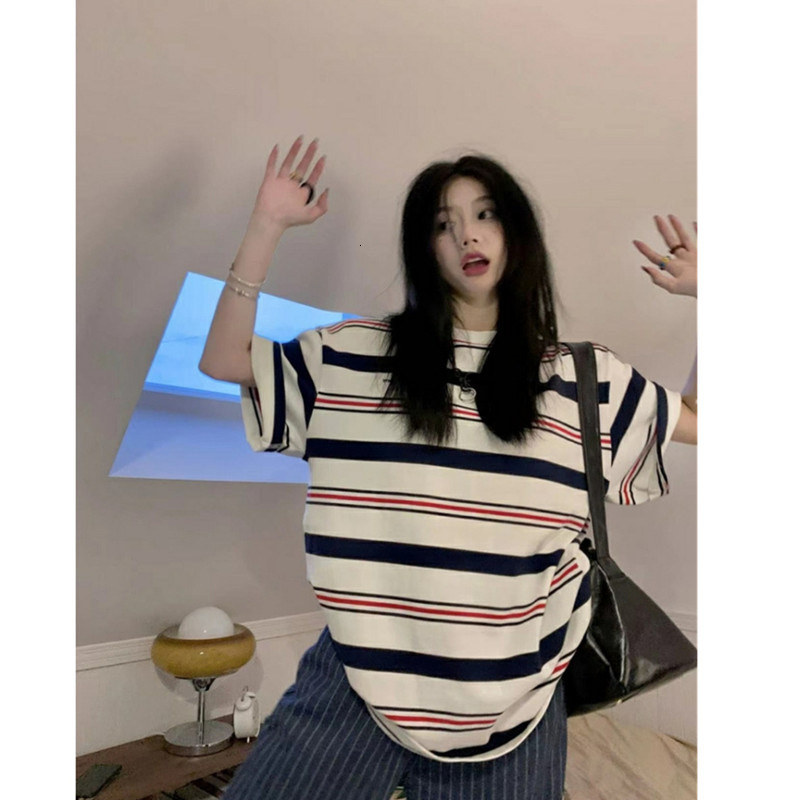 2025S Designer Women S T Shirt American Striped Short For Women New Summer Loose And Lazy Style Half Sleeved Student Versatile Top T Shirt