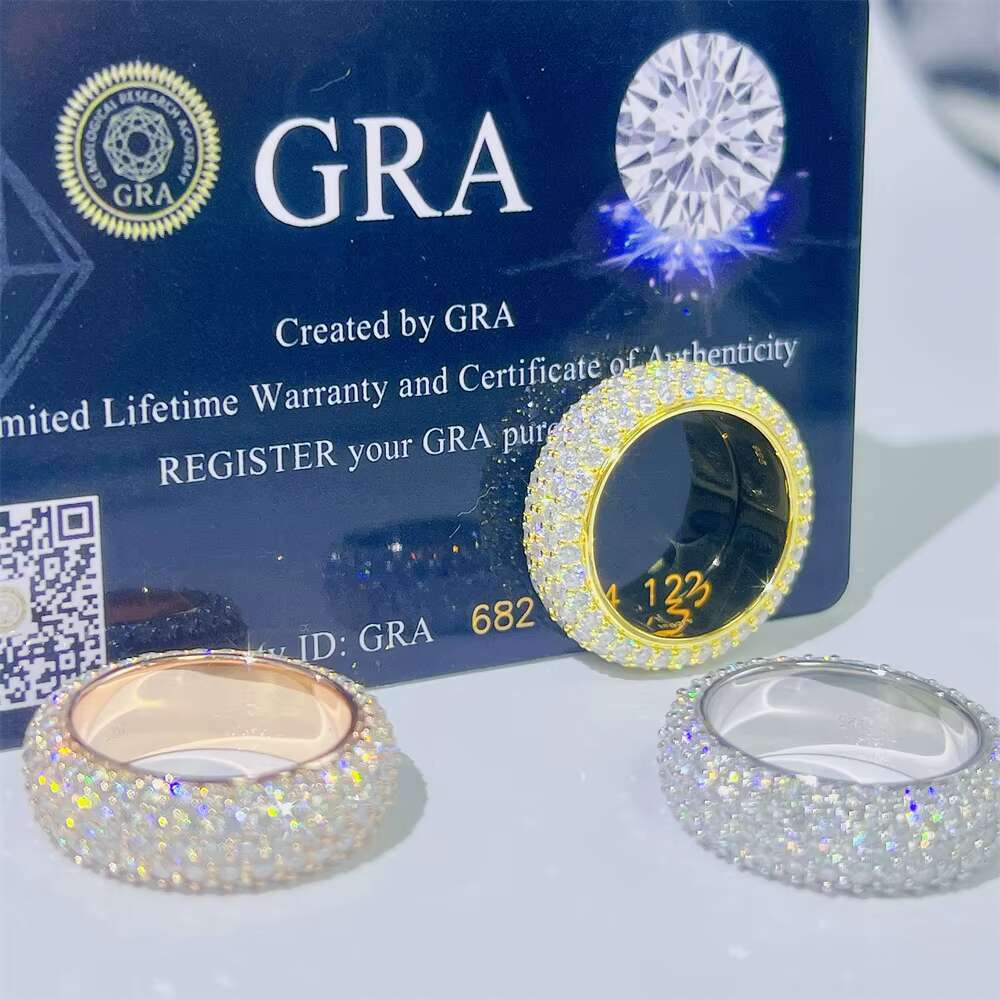 Luxury Personalized Factory High Quality Hip Hop Vvs Moissanite 5 Rows 925 Silver Mens Eternity Ring Band for Men Women