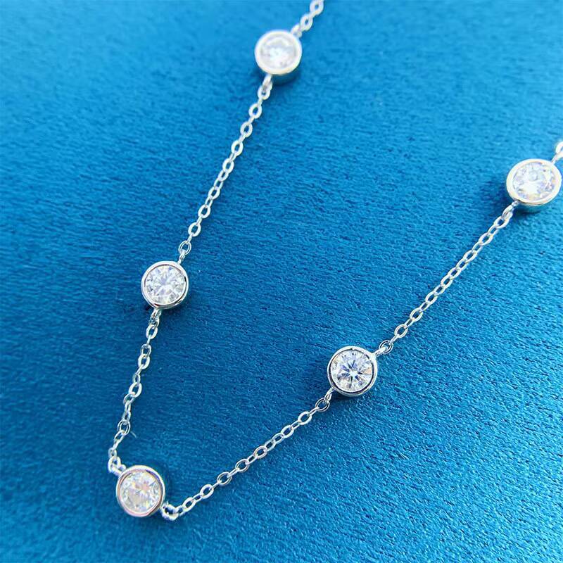 Wholesale 925 Sterling Silver 25ct Moissanite Diamond Bubble Clavicle Necklace Elegant Bezel Set Jewelry for Ladies