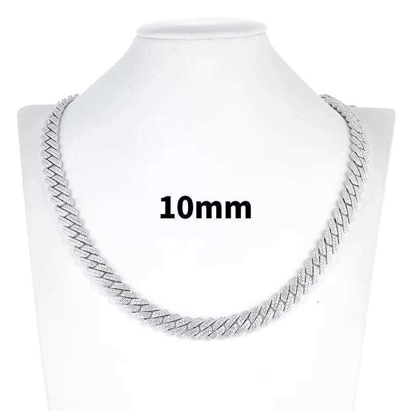 White Gold 8-12mm 2 Rows Vvs Moissanite Diamonds Pass Tester Sterling Silver Miami Cuban Chain Moissanite