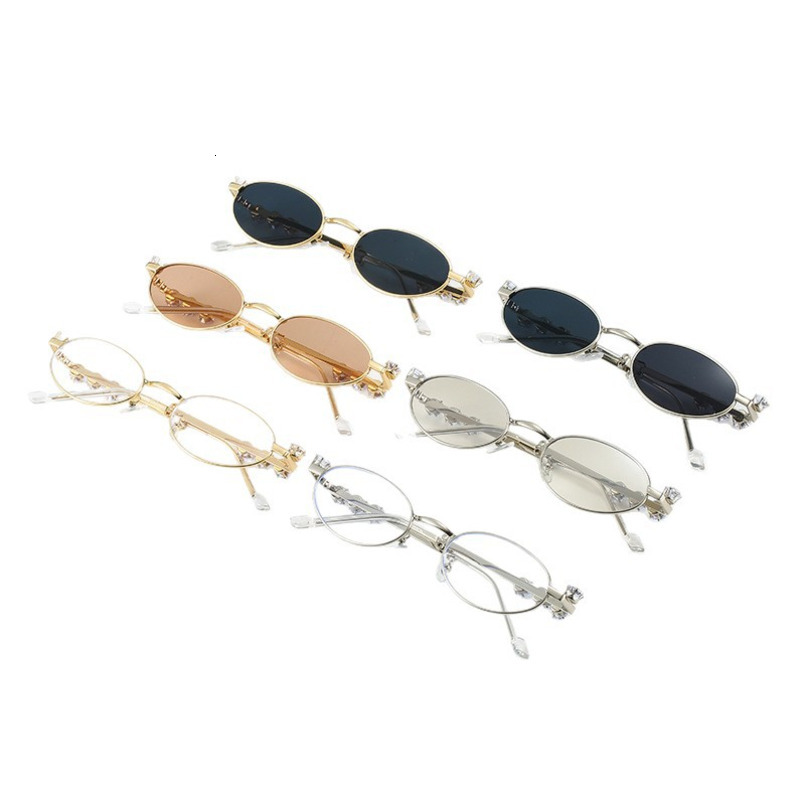2025 Oval with Rhinestones Small Frame Artistic Style No Makeup Plain Glasses Sunglasses for Women Trendy
