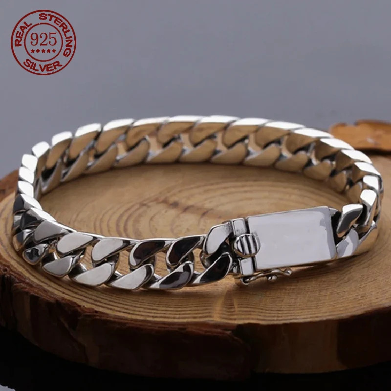 Factory Price 100% S925 Sterling Silver Bracelet 8MM Punk S925 Silver Jewelry Never Fade Men Jewelry Gifts 250409