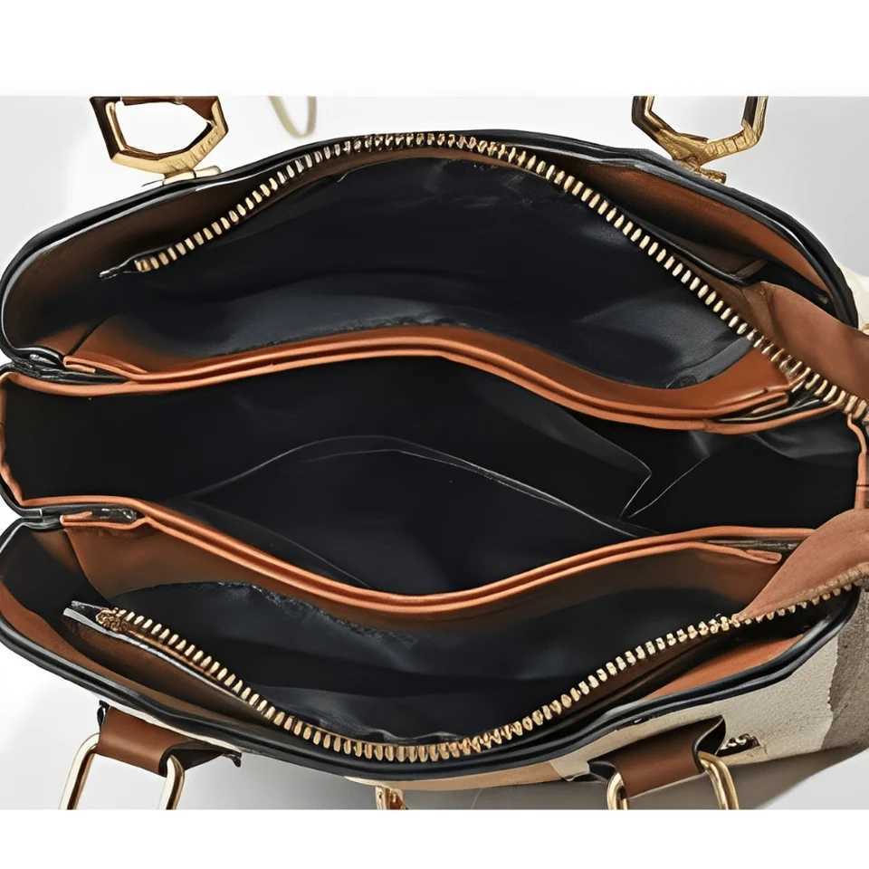 2025 New Design Color Contrast Tote 3PCS Bag Set Canvas Shoulder Bag Crossbody Bag with Purse and Card Holder Premium PU Leath K251110