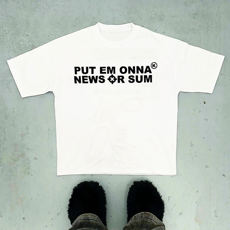 Retro letter printed Tshirt short sleeved punk Y2K streetwear hiphop gothic grunge cotton fashion black garbage mens clothing 250322Z