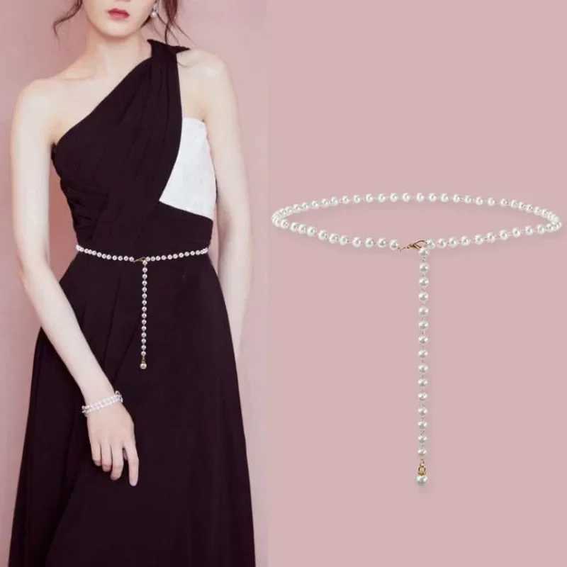 Retro Elegance Imitation Pearl Belt Korean Fashion Sweet Style Belt Womens Dress Tight Belt X250410