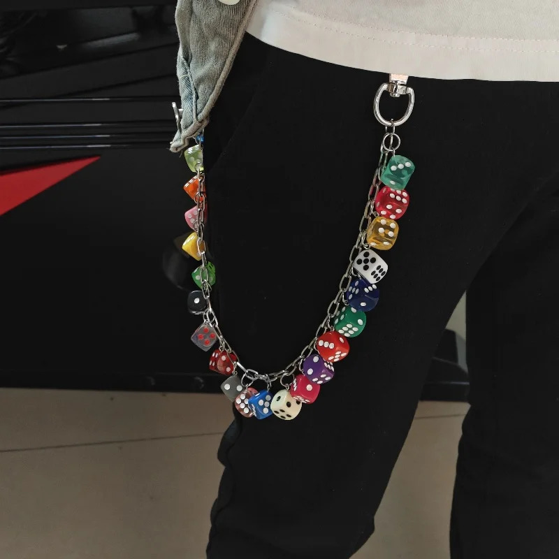DIY Lucky Color Dice Pants Chain Fashion Mens and Womens One Waist y Accessories Hip Hop Keychain 250410