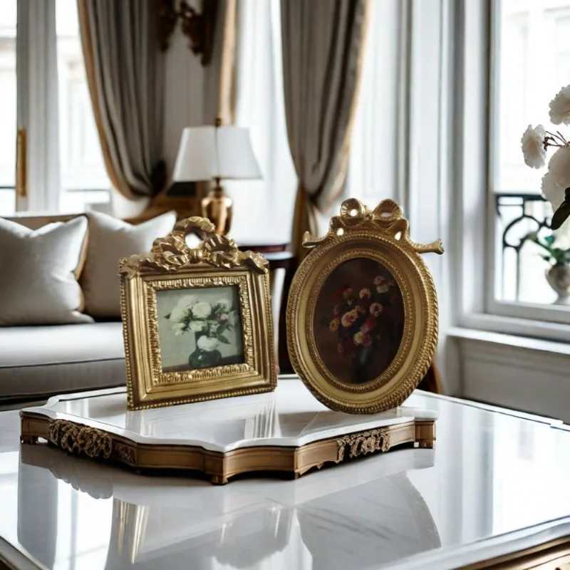 European Style Retro Carved Floral Resin Photo Frame Gold Color Square Design for Desktop Display and Wall Hanging Home Decor L251110 H260306