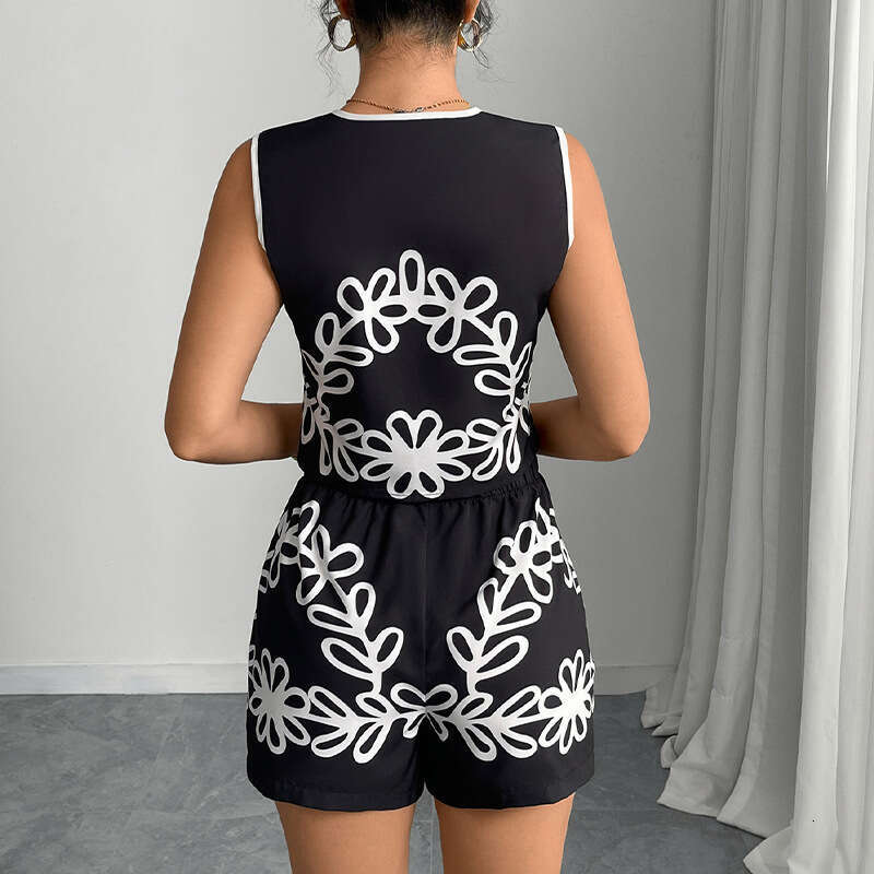 Cross-Border European American Elegant Short Vest and Shorts 2025 Summer Vacation Style Amazon Foreign Trade Women's Two-Piece Set