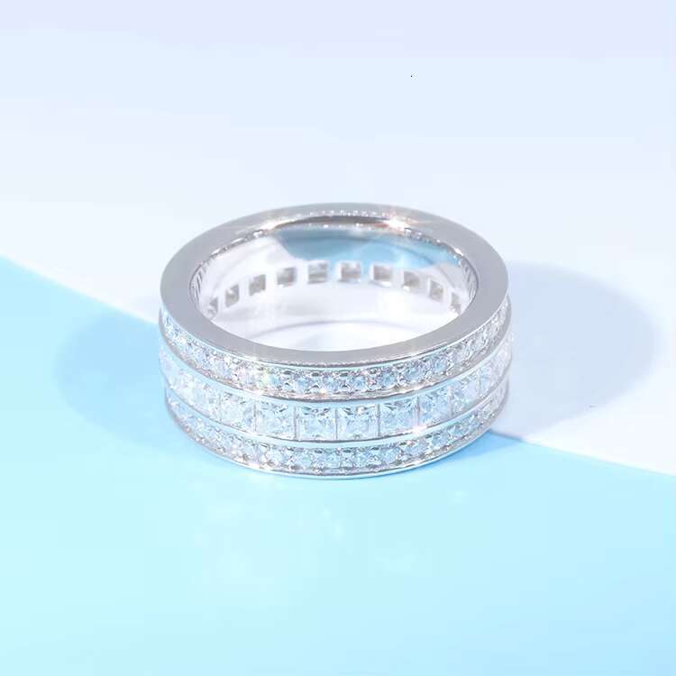 Custom Fashion Design 925 Solid Silver With 3 Rows Moissanite Diamonds Mens Hiphop Jewelry Rings