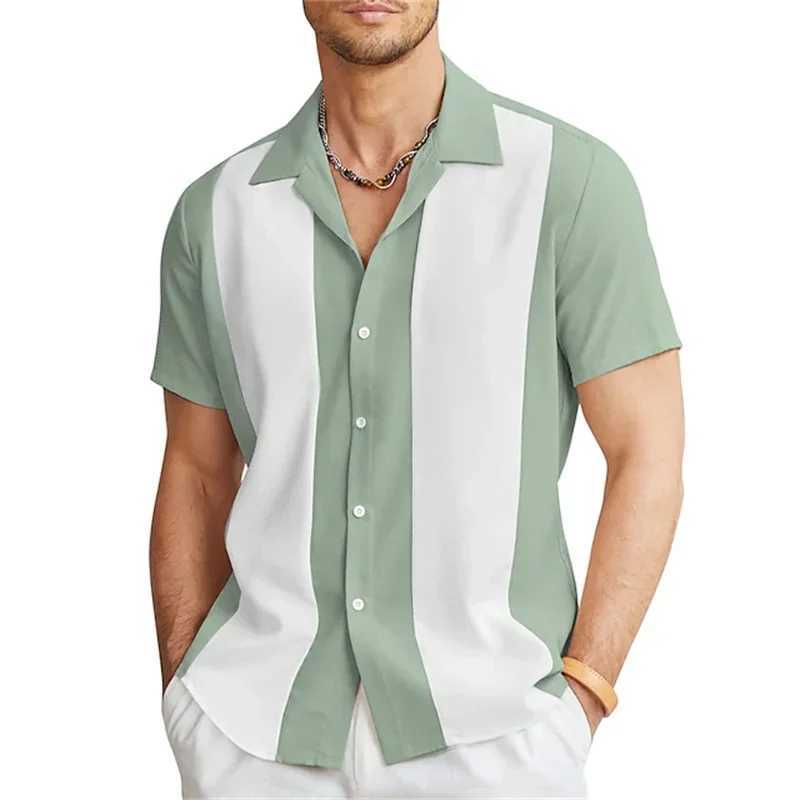 2024 New Mens Bowling Shirt Button Down Shirt Summer Casual Red Short Sleeve Colorful Collar Street Clothing X250410
