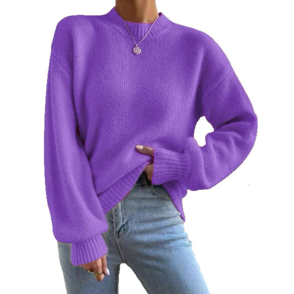 European and American Style Cross-Border Independent Station Autumn Winter New Solid Color Half Turtleneck Casual Pullover Sweater Women Long Sleeve K