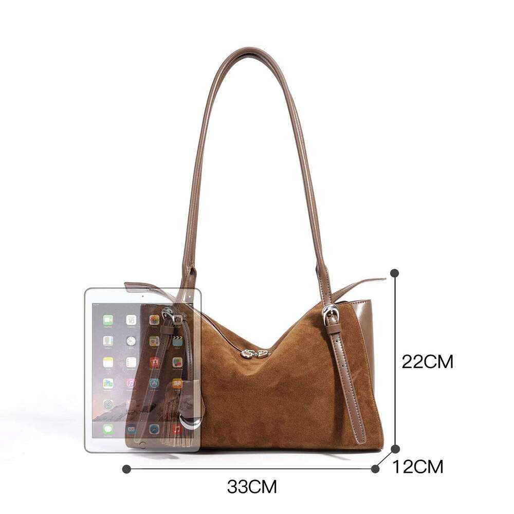 New Women's Tote Korean Style Suede Cowhide Leather Top-Handle & Underarm Shoulder Bag Large Capacity Ladies Handbag St251110