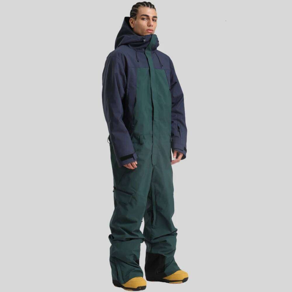 Color Blocking Men Loose Snowboard Suit Insulated One Piece Winter Coveralls Alpine Sports Waterproof Skiing Jumpsuit