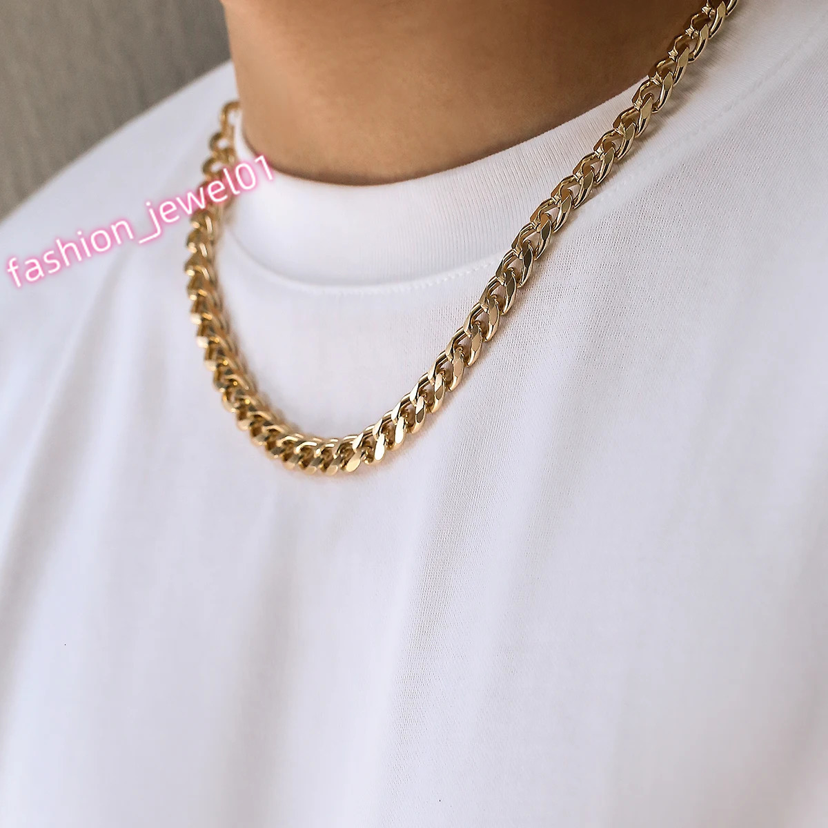 KunJoe Simple Cuban Chain Necklace for Men Gold Color/Black Metal Aluminium Chain On The Neck Choker Jewelry Party Male DIY Gift