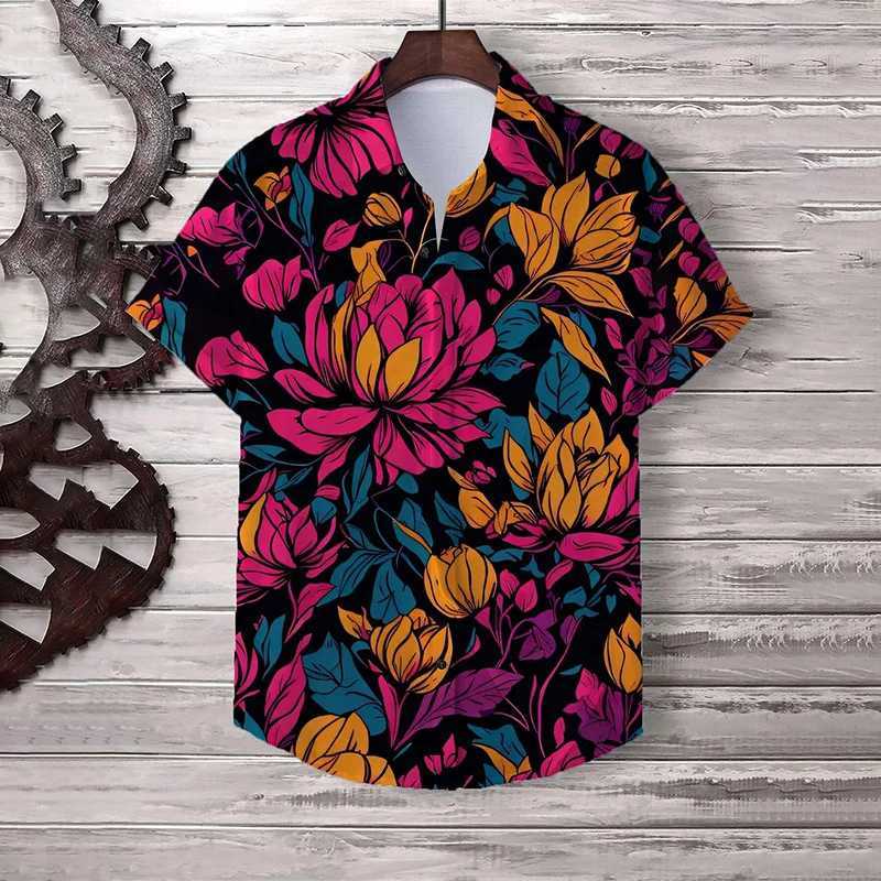 Retro Cool 3D Tropical Flower Printed Shirt Leaf Pattern Collar Shirt Mens Fashion Street Clothing 2024 Y2k Shorts X250410