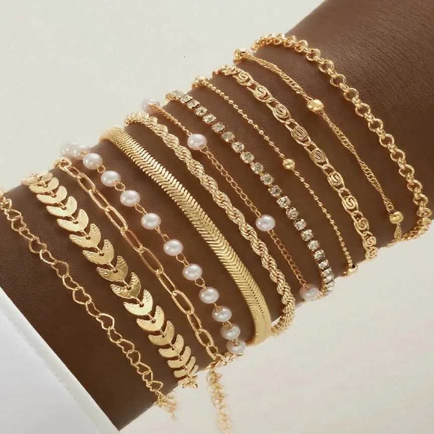 Bohemian Multi-layer Stacking Bracelet Fashion Flat Snake Chain Rhinestone Claw Chain Bracelet Set Womens Retro Party JewelryT251110