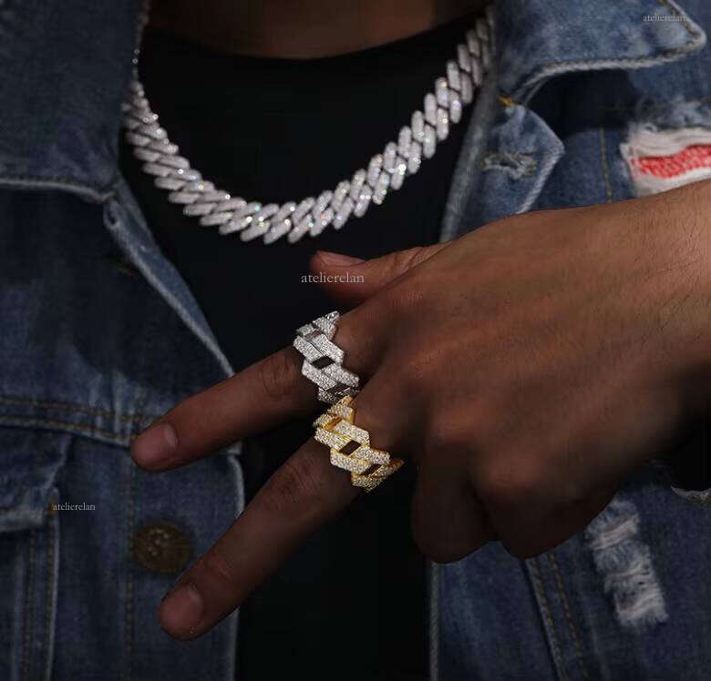 Wholesale Factory Price Stock Jewelry 925 Silver Iced Out 2 Row Diamond Cuban Silicon Stone Hip Hop Ring