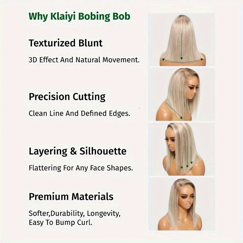 Klaiyi Blonde With Brown Root Wigs Short 7X5 Bye Wig Ready To Wear, Versatile Wig, Quick Hairstyle, Straight Hair, Bob Cut, Realistic Knots