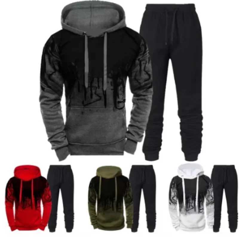 Autumn Winter Trending Tracksuits Men Camouflage Hoodie Pant 2 Piece Set Sports Wear 3d Ink Jogging Suits W251110