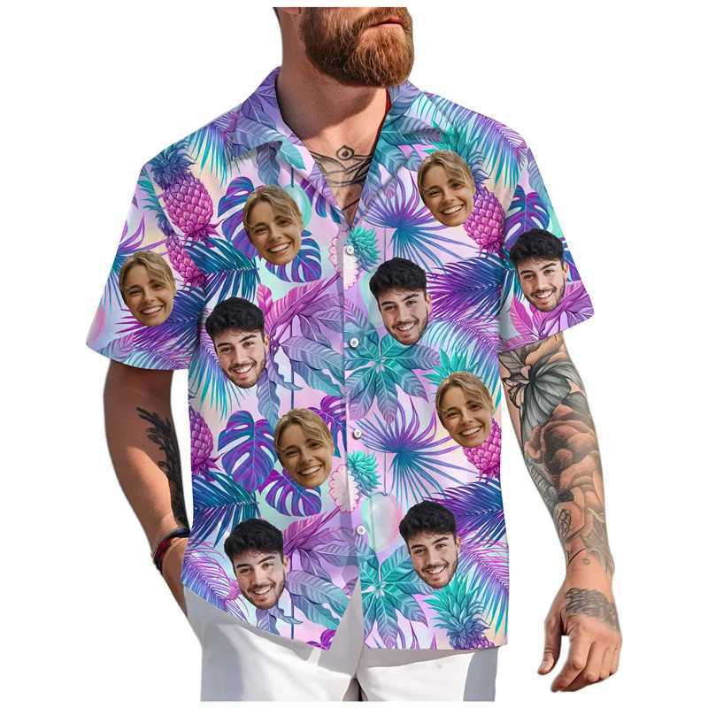 Fashionable summer customized facial Hawaiian shirt personalized 3D printed plant short sleeved party vacation beach Aloha shirt X250410