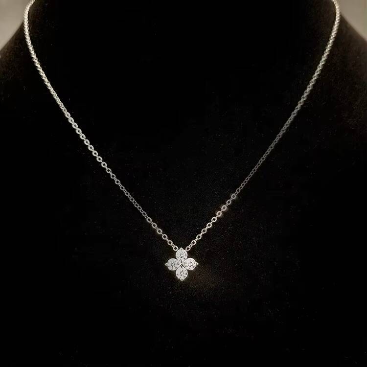 Fine Jewelry Adjustable 925 Sterling Silver Moissanite Pendant Four Leaf Clover Necklace Link Chain Women Gift Anniversary