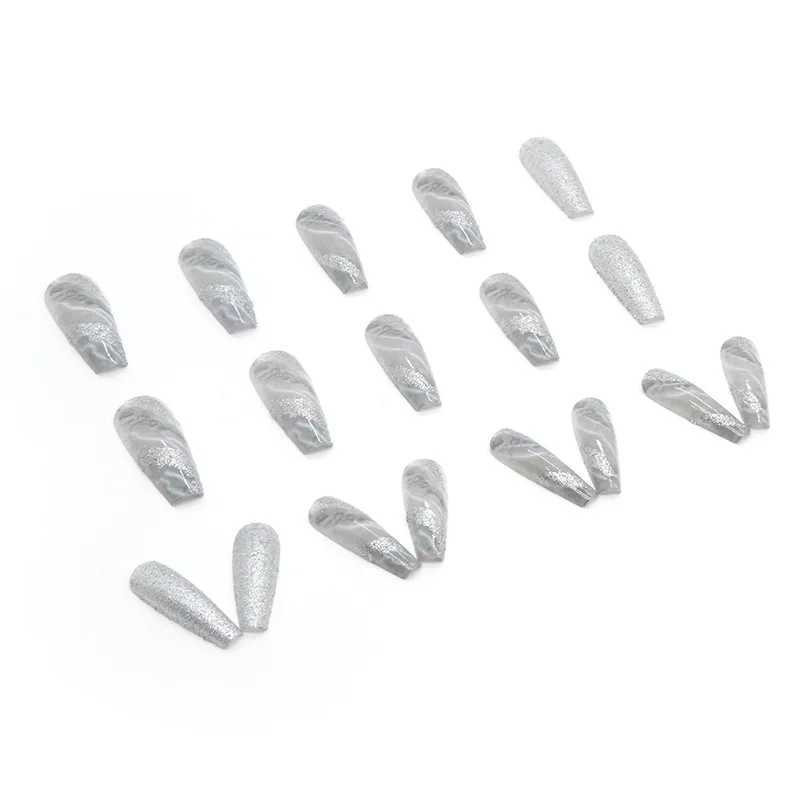 24 long French minimalist flash nails with jelly gel and nail files W250410