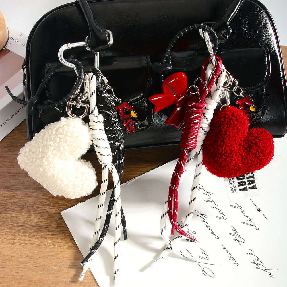 Trendy Niche Heart Bowknot Bag Pendant Keychain, Fashion Woven Rope Hanging Decoration, In-Stock Hot Sale for Bag Key Accessory Fans