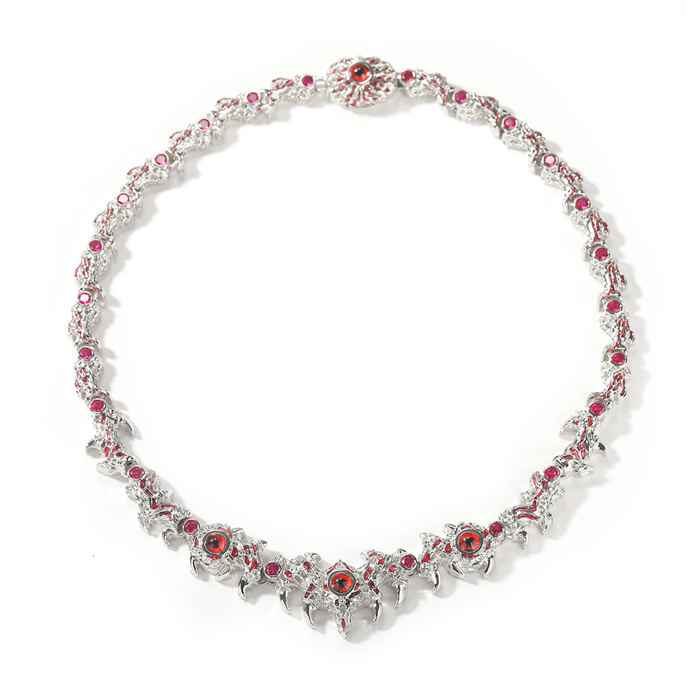 Hip hop Moissanite chain spikes parasitizing red eyes thorns inlaid with diamonds hip-hop necklace accessories mens niche design trendy