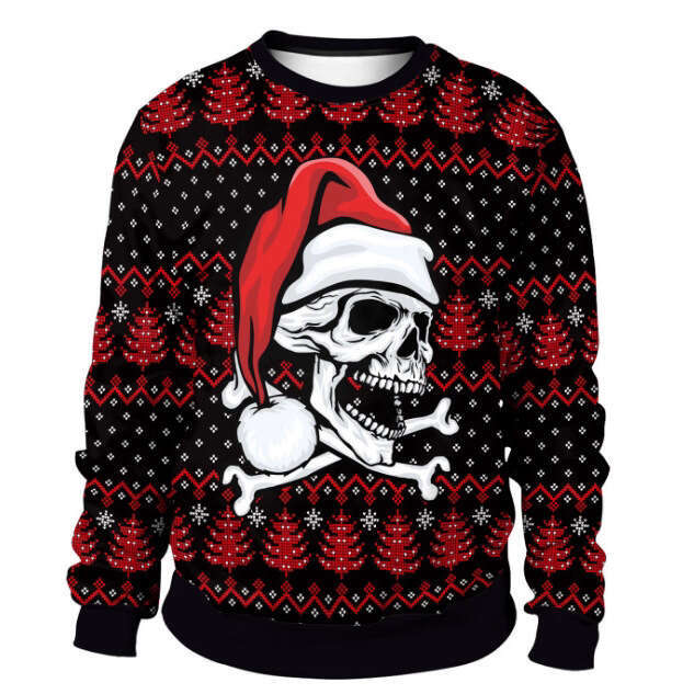 Cross-Border European American Christmas Halloween New Men's and Women's Crew Neck Sweatshirt 3D Digital Print Couple Outfit Factory