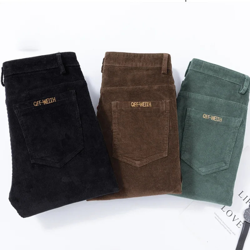Mens Solid Straight Leg Corduroy Fabric Casual Pants Male Army-green Coffee Office Pants Stylish Youth Autumn Winter Trousers 251106
