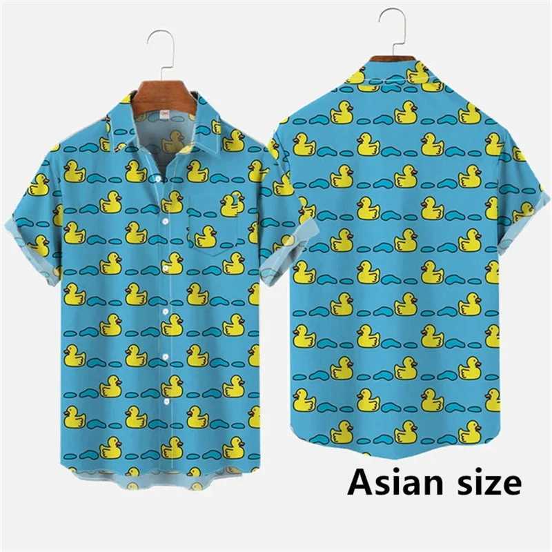 Hawaiian mens 3D printed cartoon cute duck print short sleeved hip-hop summer button up mens shirt X250410