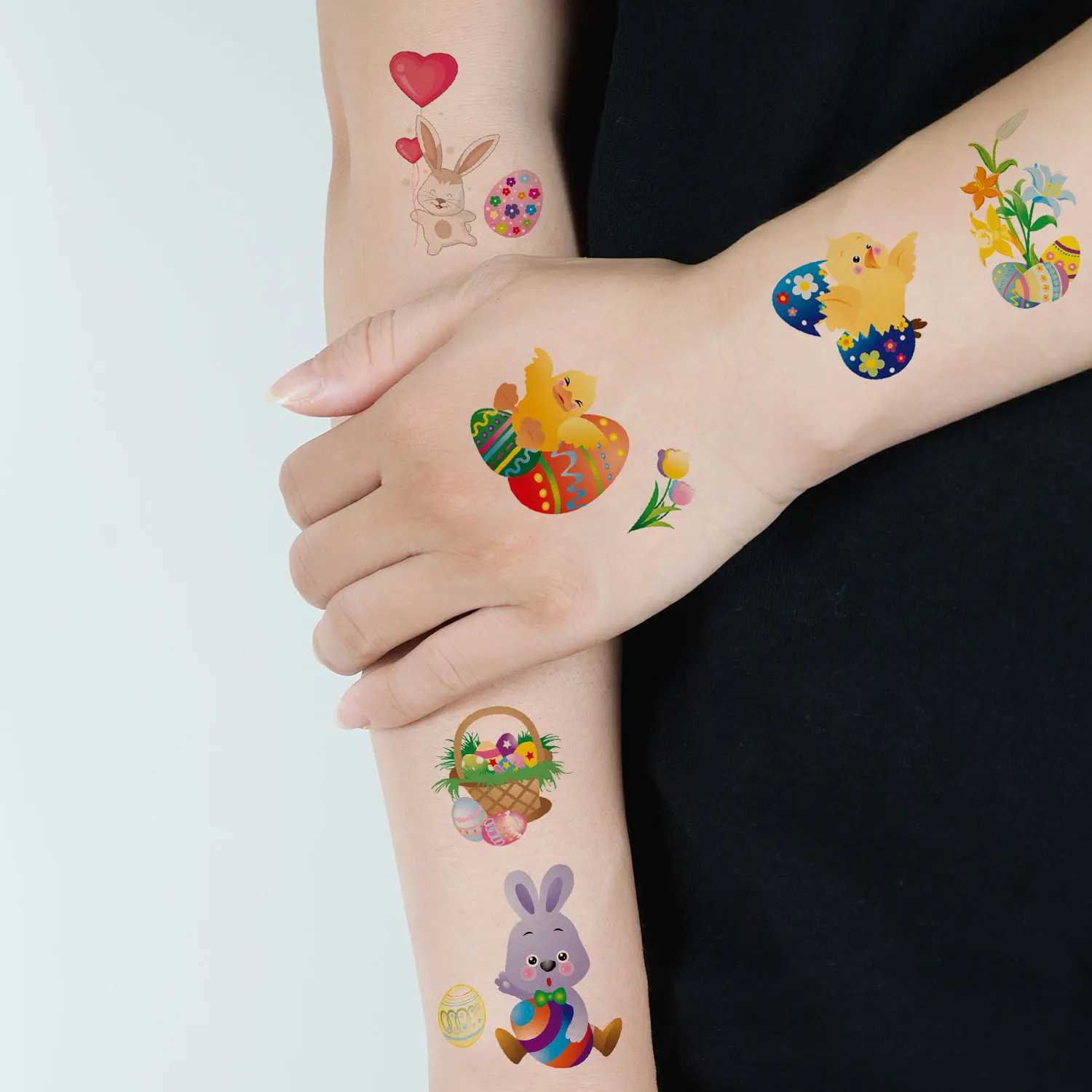 10 sheets (120 patterns) cartoon Easter temporary tattoo stickers cute rabbit Easter egg patterns Easter gift decoration stickers W250410
