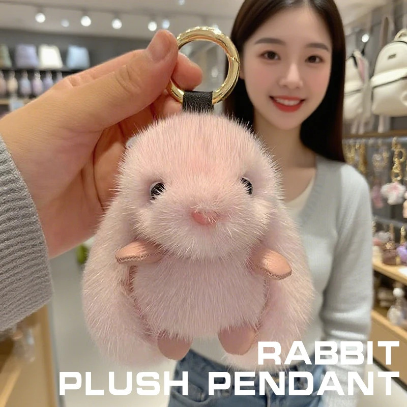 Cute Fluffy Rabbit Keychain Pendant Womens Fluffy Rabbit Bag Charm Pendant Couple Car Keychain Jewellery Gift 251110