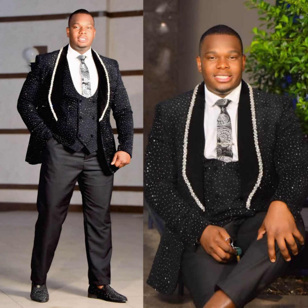 Sequined Groom Wear Crystal Beading 3 Pieces Shawl Lapel Mens Wedding Coat Formal Business Banquet Outfits Customized